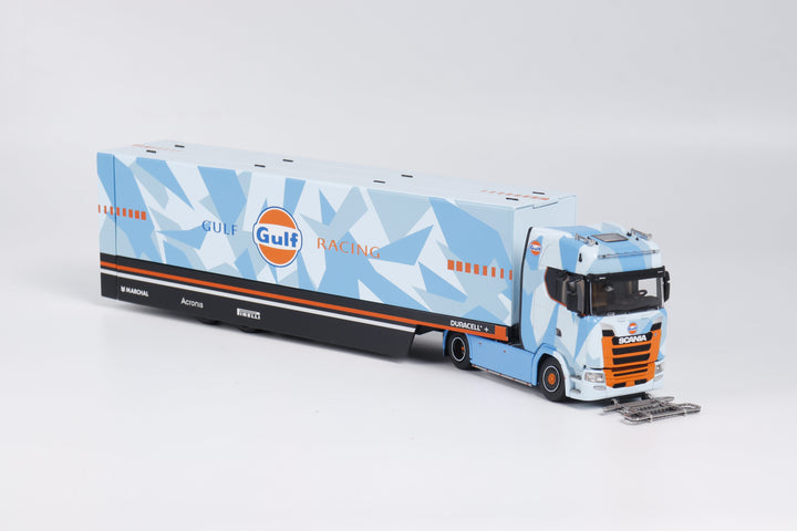 Kengfai & MAXWELL 1:64  Scania S730 v8 Double Deck Gull Wing Transporter - Gulf