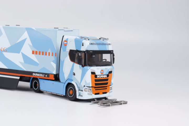 Kengfai & MAXWELL 1:64  Scania S730 v8 Double Deck Gull Wing Transporter - Gulf