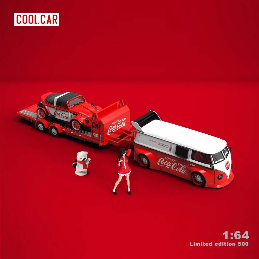 Cool Car 1:64 Volkswagen T1 + Beetle Trailer SET Coca-Cola