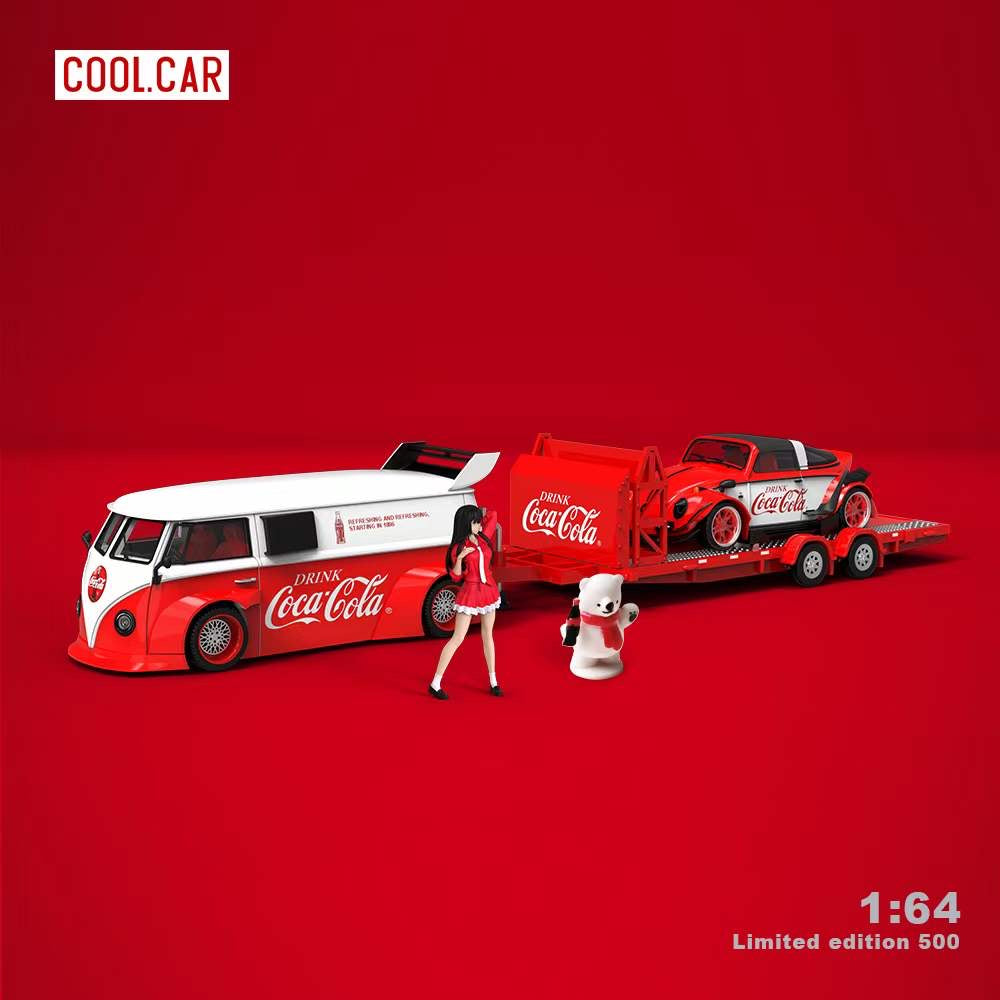 Cool Car 1:64 Volkswagen T1 + Beetle Trailer SET Coca-Cola