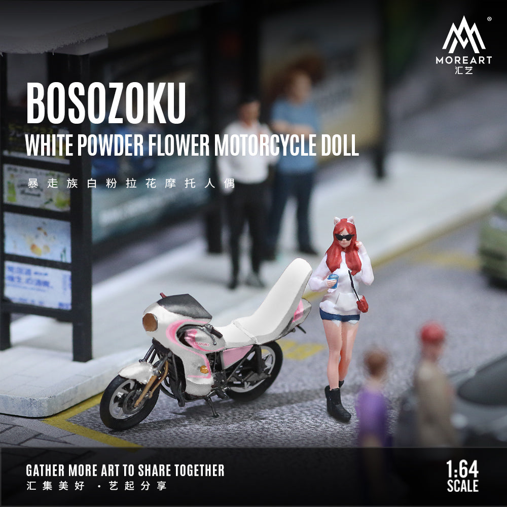 MoreArt 1:64 BOSOZOKU White Powder Flower Motorcycle Doll MO222101