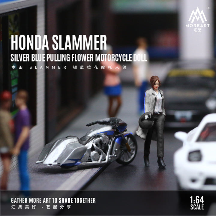 [Preorder] MoreArt 1:64 Honda Slammer Silver Blue Doll set MO222102