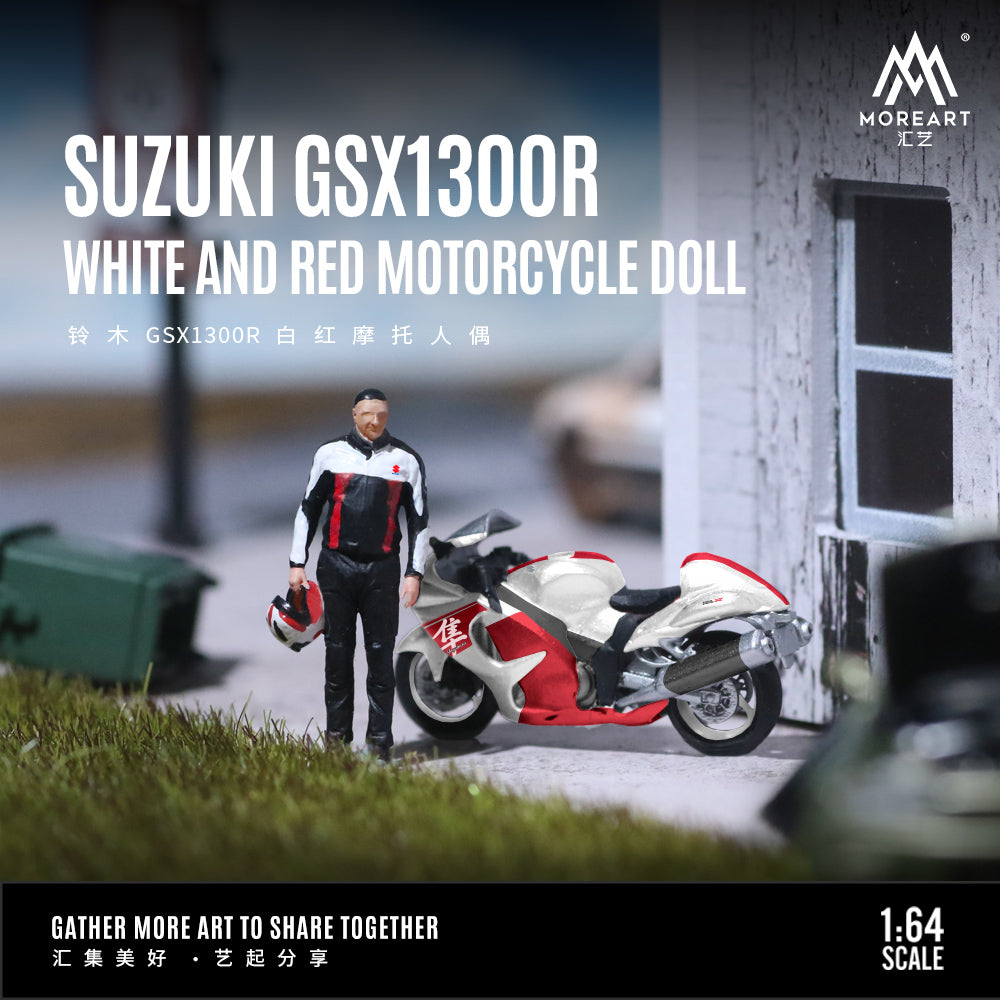 MoreArt 1:64 Suzuki GSX1300R White and Red Motorcycle Doll MO222106