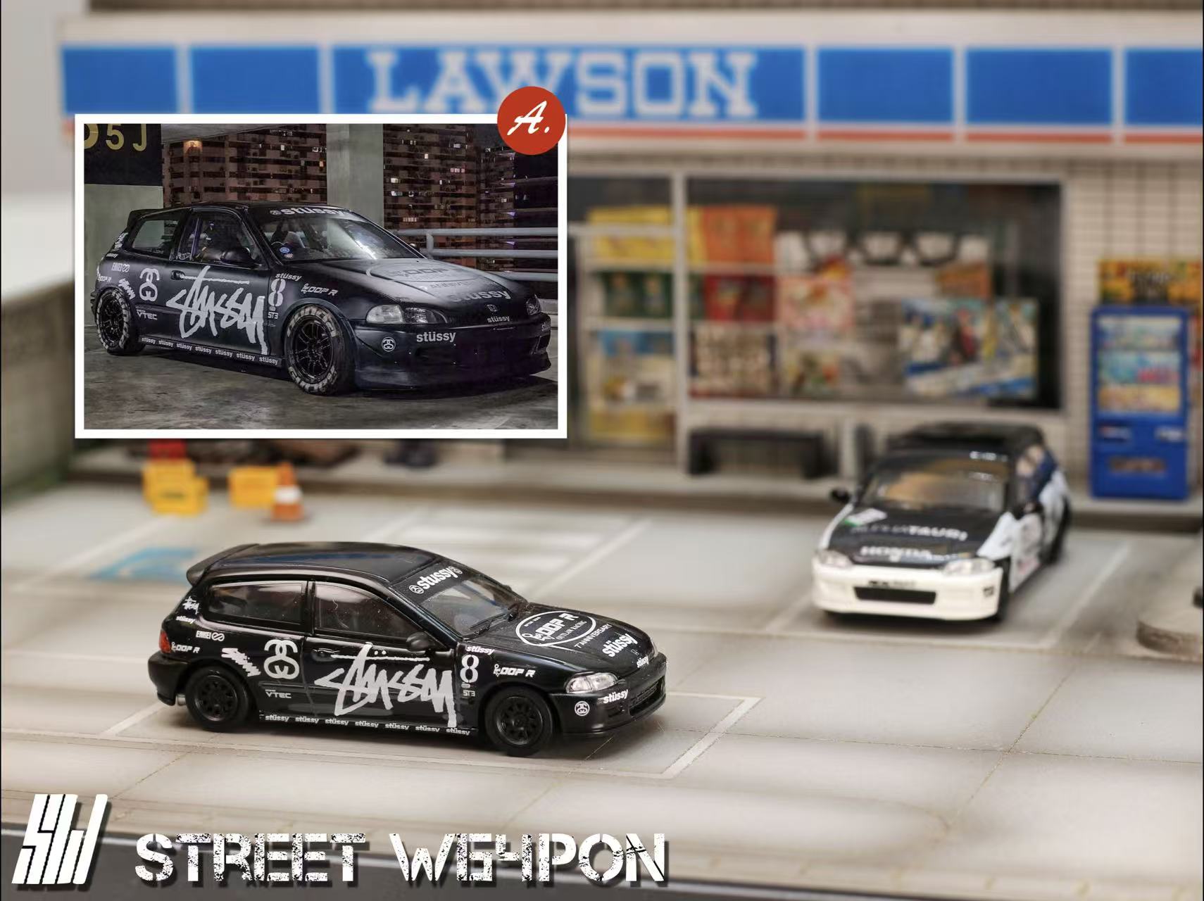 ミニカー 1/64 street weapon Civic STREET WEAPON 1/64 Honda Civic EG6 Yellow Diecast Models Car