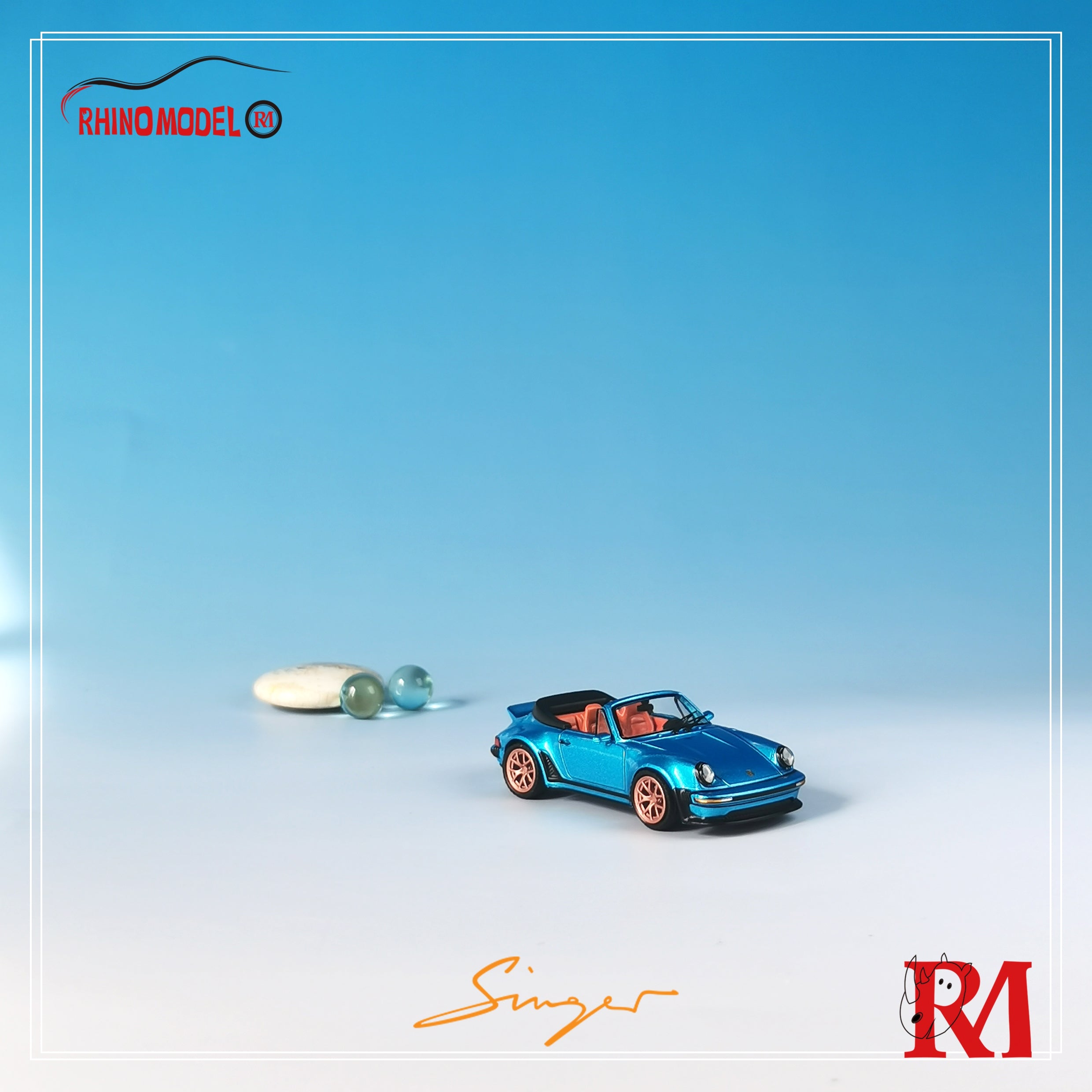 Modèle Réduit Porsche 911 Singer Turbo Study 930 Cabriolet - Rouge Métallisé - Échelle 1:64 - RHINO Models