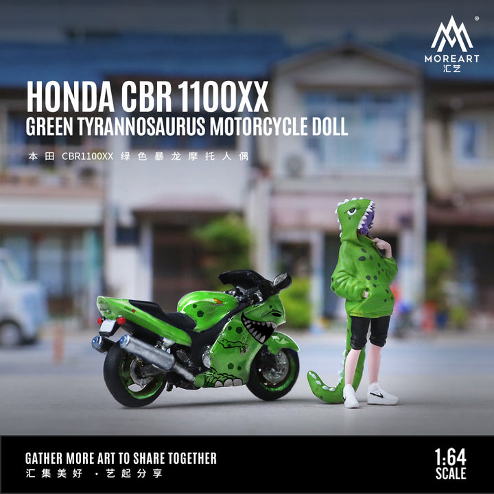 MoreArt 1:64 Honda CBR1100XX GREEN TYRANNOSAURUS MOTORCYCLE DOLL MO222110