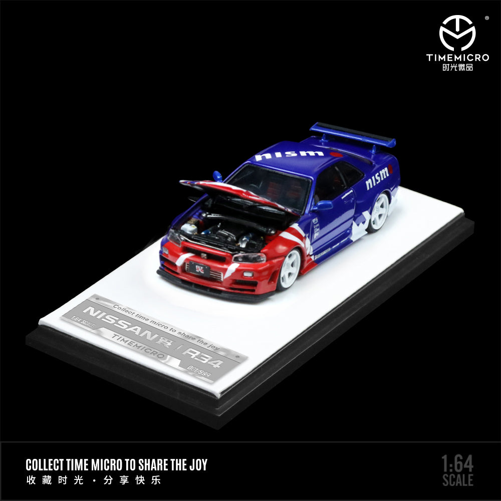 [Preorder] Time Micro 1:64 Nissan R34 GT-R Z-Tune Red & Blue