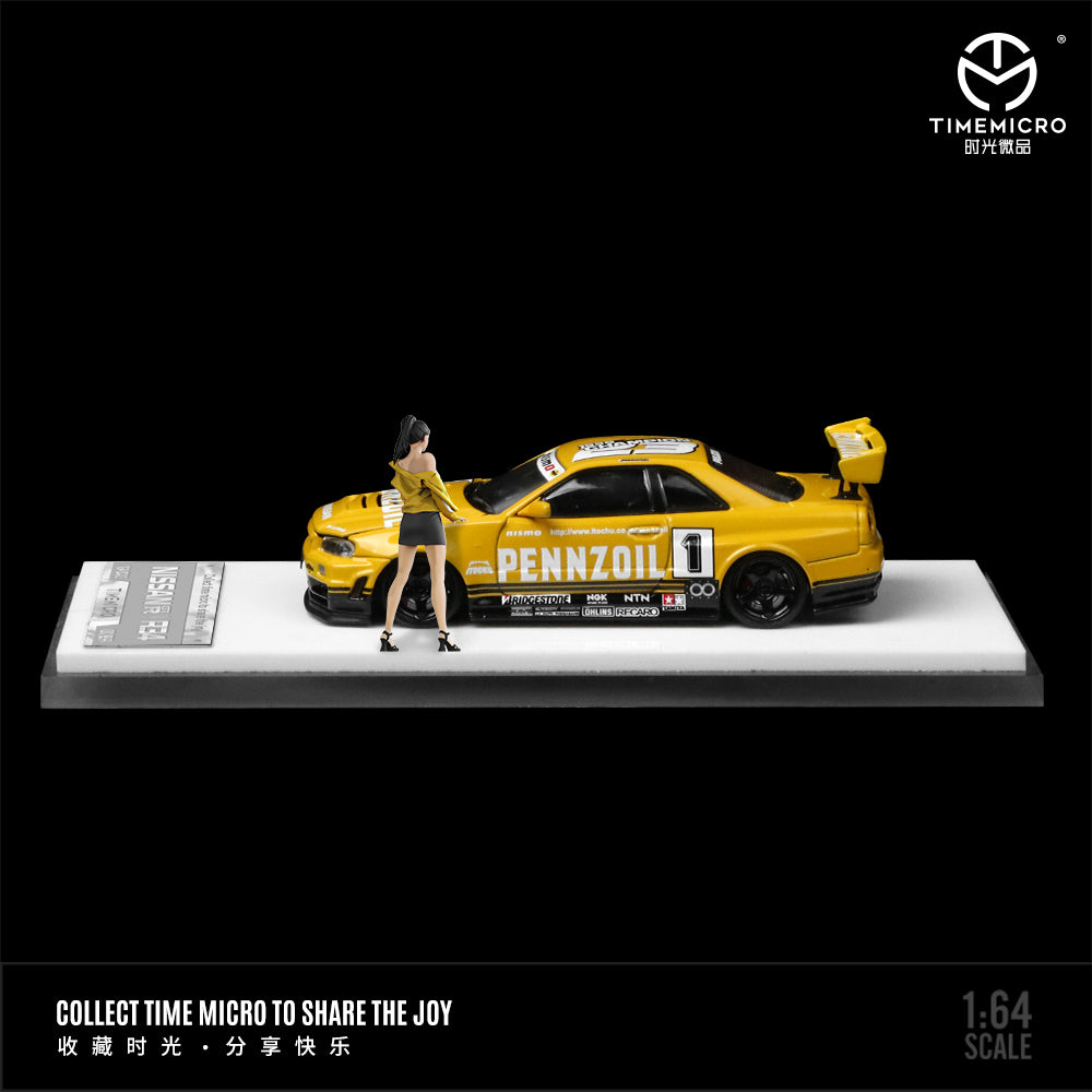Time Micro Nissan GTR R34 In Scala 1:64 – Modello In Metallo Con Cofano Apribile, Giallo E Arancione. Con Custodia! - Foto 3