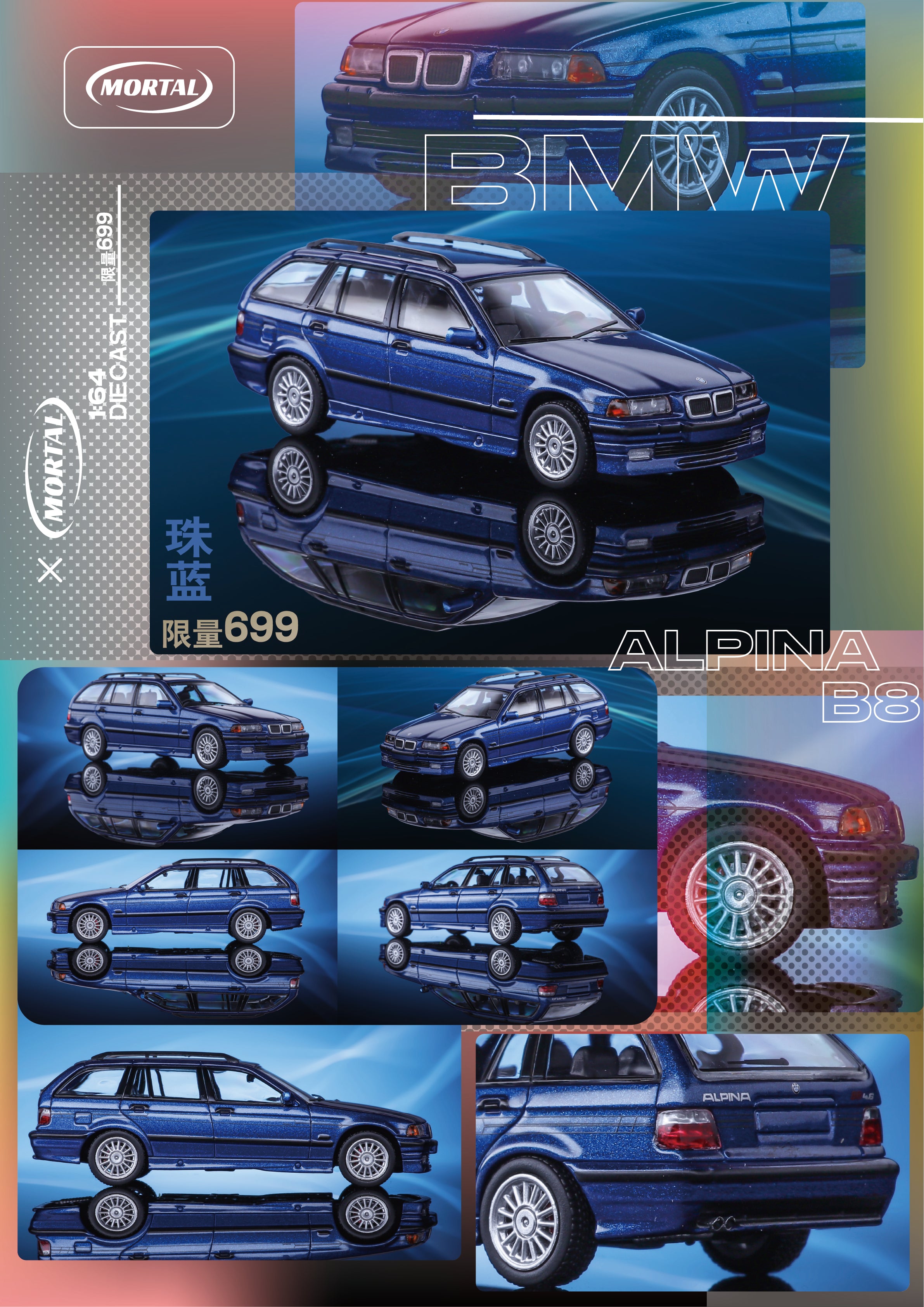 Mortal 1:64 BMW E36 3 Series Touring Alpina B8 (Silver / Blue