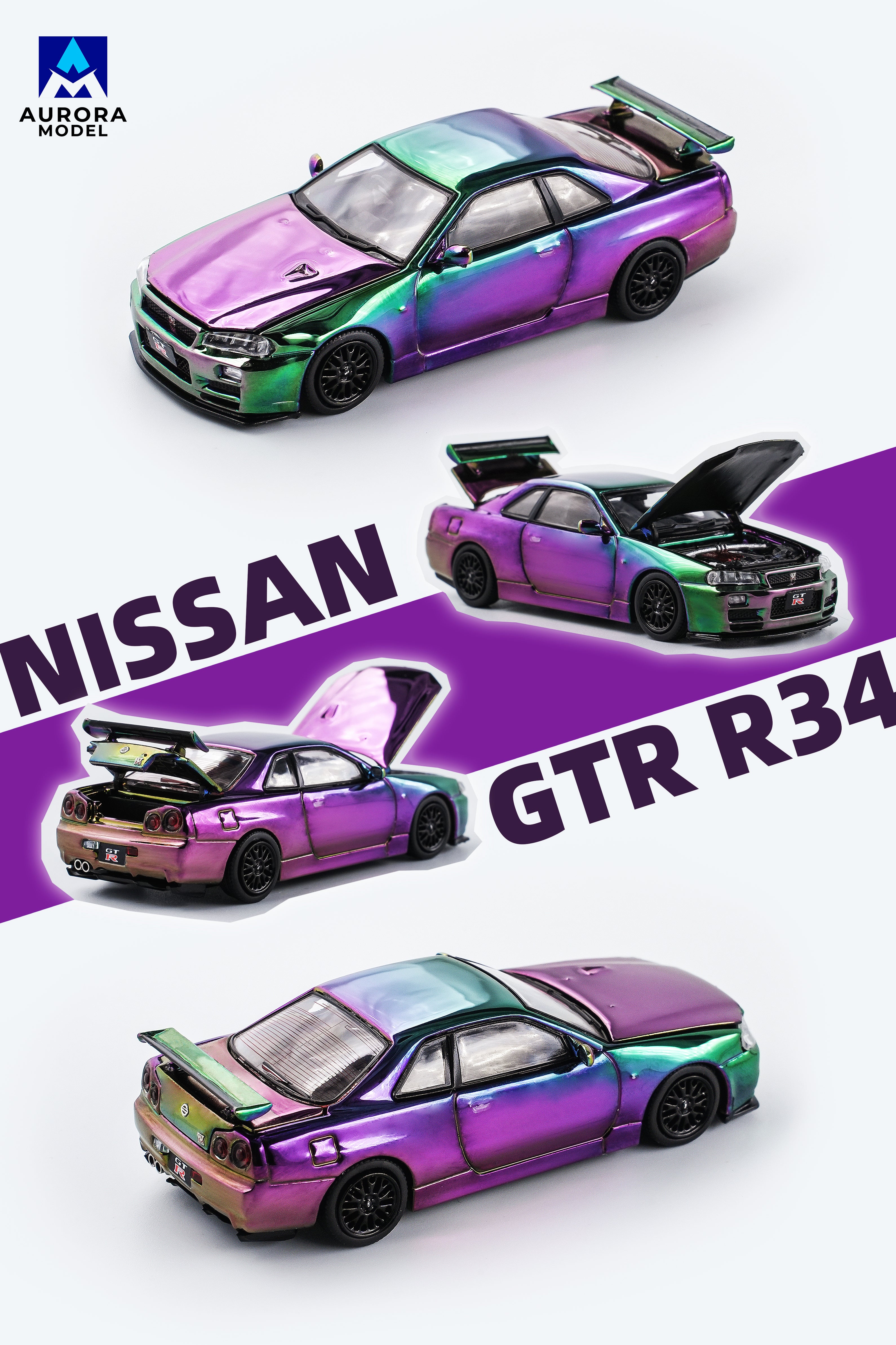 Aurora Model 1:64 Nissan GT-R R34 ALL IN TUNING Exhibition