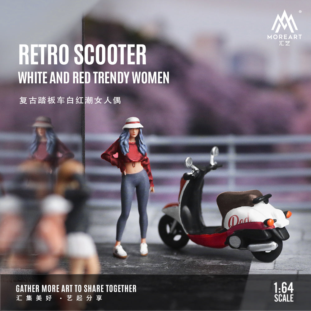 [Preorder] MoreArt 1:64 Retro Scooter White And Red Trendy Women