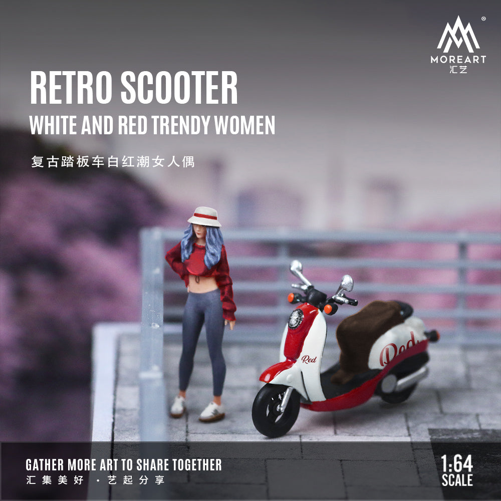 [Preorder] MoreArt 1:64 Retro Scooter White And Red Trendy Women