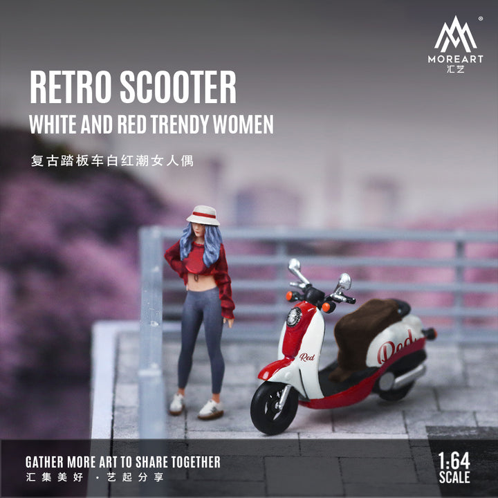 [Preorder] MoreArt 1:64 Retro Scooter White And Red Trendy Women