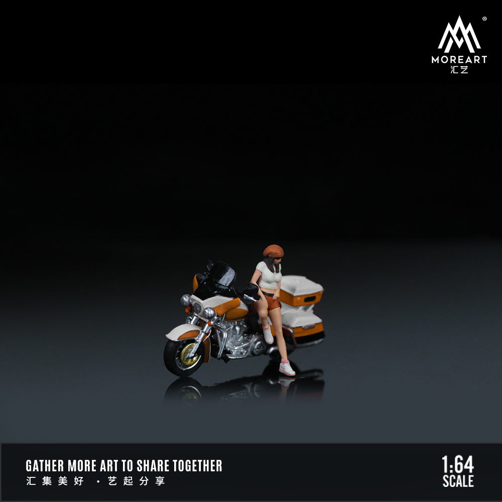 [Preorder] MoreArt 1:64 HARLEY CRUISER WHITE ORANGE FLOWER MOTORCYCLE GIRL