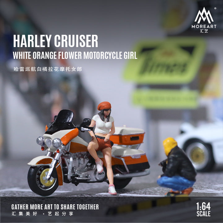 [Preorder] MoreArt 1:64 HARLEY CRUISER WHITE ORANGE FLOWER MOTORCYCLE GIRL