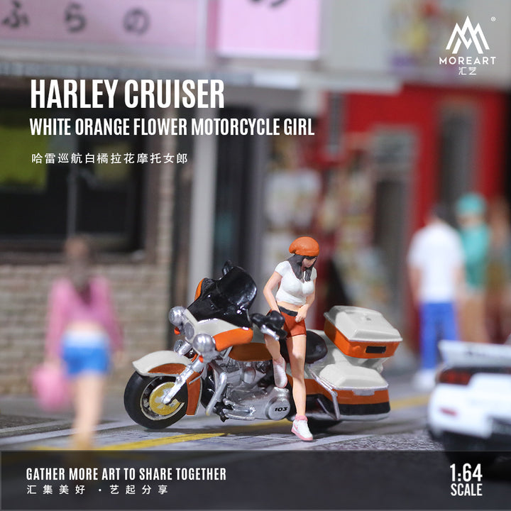 [Preorder] MoreArt 1:64 HARLEY CRUISER WHITE ORANGE FLOWER MOTORCYCLE GIRL