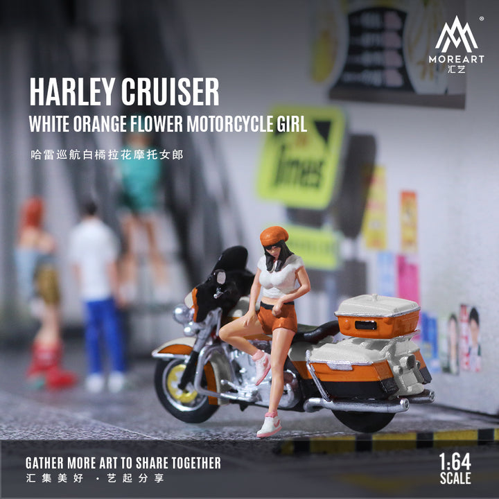 [Preorder] MoreArt 1:64 HARLEY CRUISER WHITE ORANGE FLOWER MOTORCYCLE GIRL