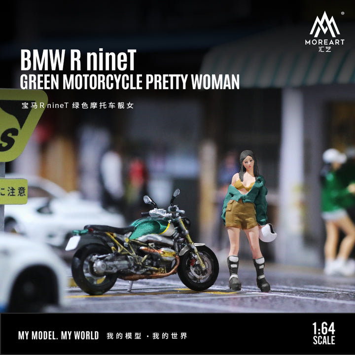 [Preorder] MoreArt 1:64 BMW R nineT GREEN MOTORCYCLE PRETTY WOMAN