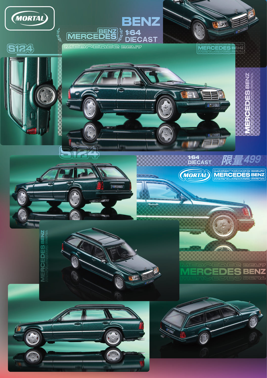 [Preorder] Mortal 1:64 Mercedes-Benz S124 Wagon Black / Green (4 Versions)