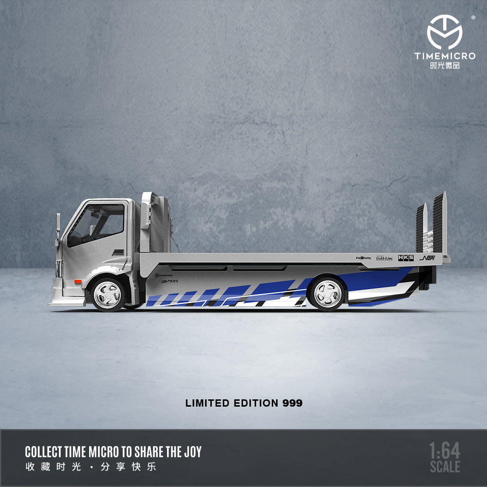 [Preorder] Time Micro 1:64 H300 Flatbed Trailer & Nissan GT-R R35 Silver Blue Livery Series (4 Versions)