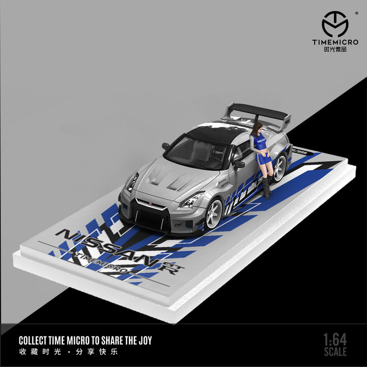 [Preorder] Time Micro 1:64 H300 Flatbed Trailer & Nissan GT-R R35 Silver Blue Livery Series (4 Versions)