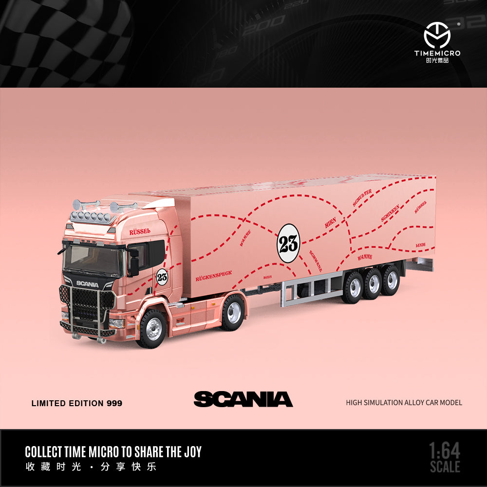 [Preorder] Time Micro X Perka 1:64 Scania & Mercedes-Benz Actros Container Truck Pink Pig