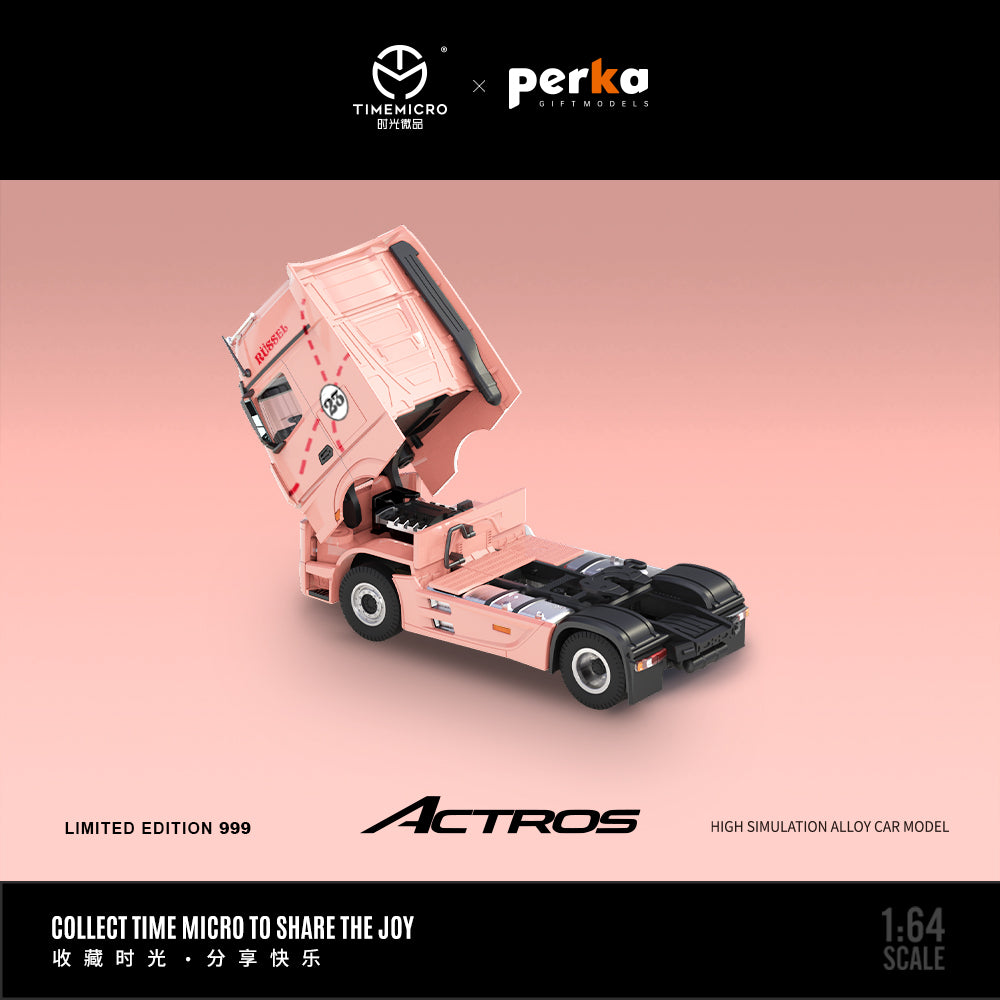 [Preorder] Time Micro X Perka 1:64 Scania & Mercedes-Benz Actros Container Truck Pink Pig