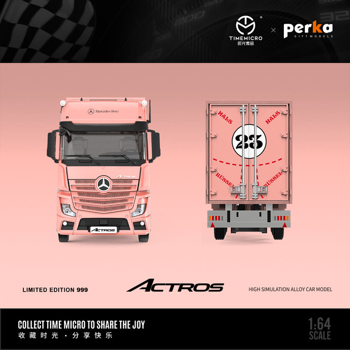 [Preorder] Time Micro X Perka 1:64 Scania & Mercedes-Benz Actros Container Truck Pink Pig