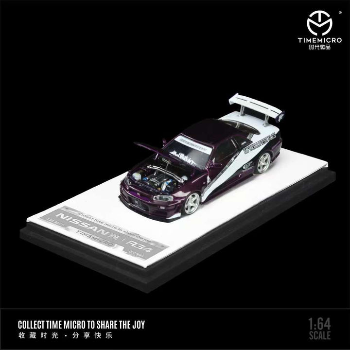 Time Micro 1:64 Nissan GT-R R34 Purple Livery TM643430 (2 Versions)