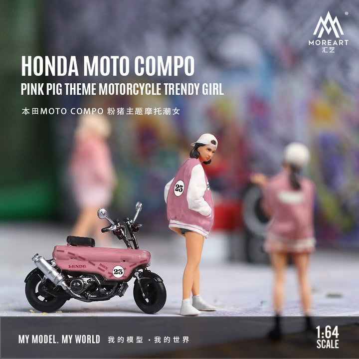 [Preorder] MoreArt 1:64 HONDA MOTO COMPO PINK PIG THEME MOTORCYCLE TRENDY GIRL MO222123