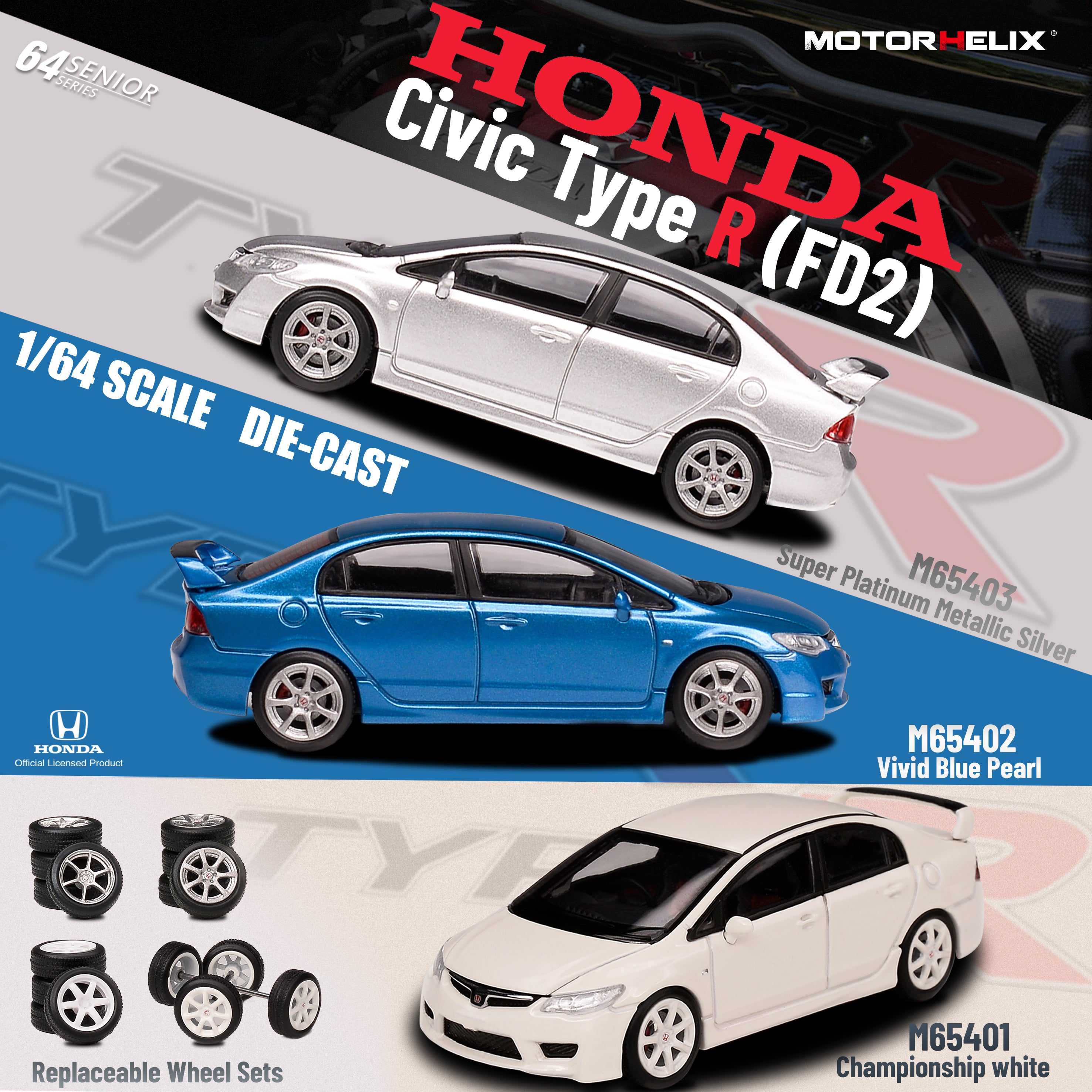 MOTORHELIX 1:64 Senior Series Honda Civic Type R (FD2) (3 Colors