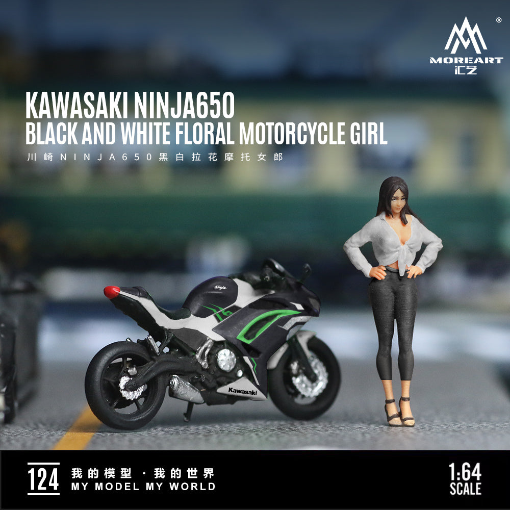 [Preorder] MoreArt 1:64 KAWASAKI NINJA650 BLACK AND WHITE FLORAL MOTORCYCLE Girl MO222124