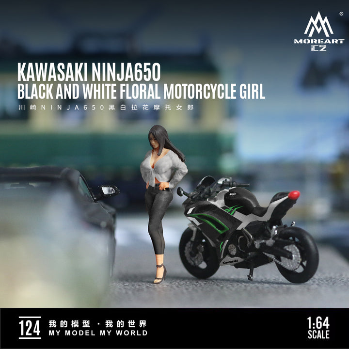 [Preorder] MoreArt 1:64 KAWASAKI NINJA650 BLACK AND WHITE FLORAL MOTORCYCLE Girl MO222124