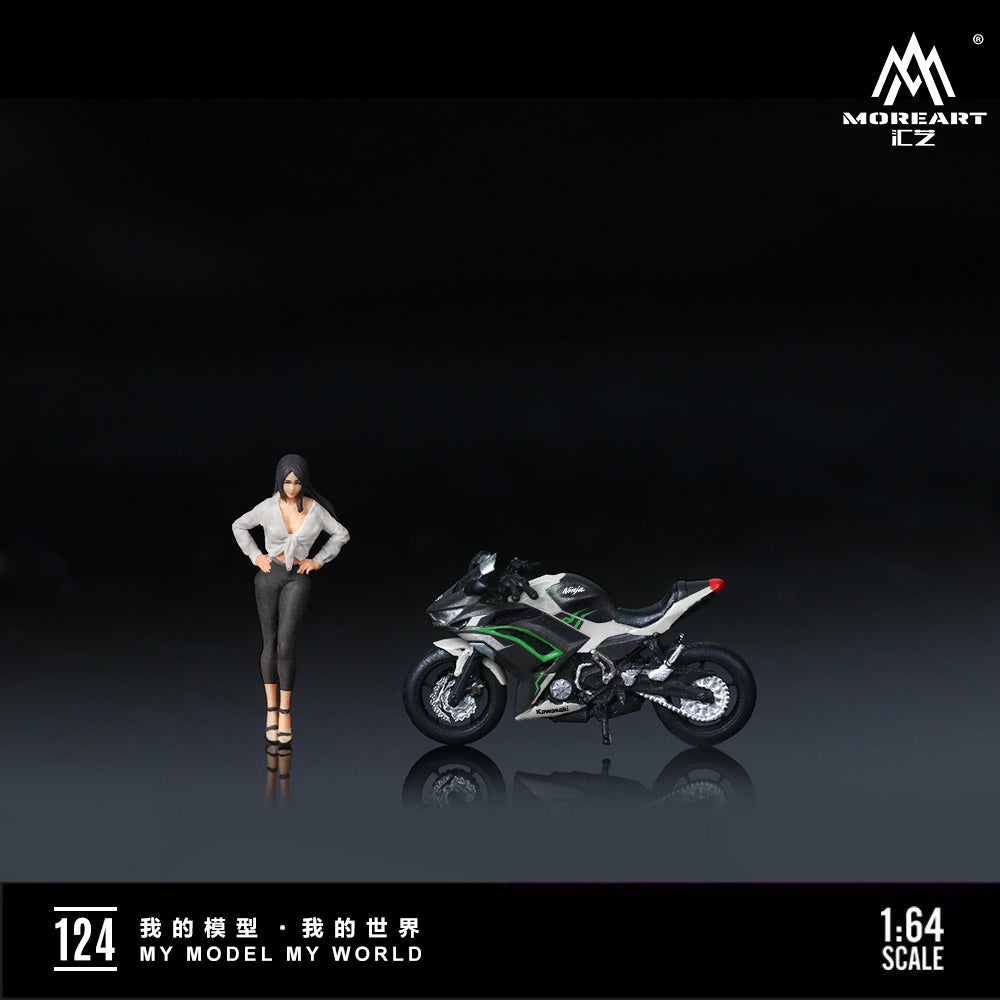 [Preorder] MoreArt 1:64 KAWASAKI NINJA650 BLACK AND WHITE FLORAL MOTORCYCLE Girl MO222124