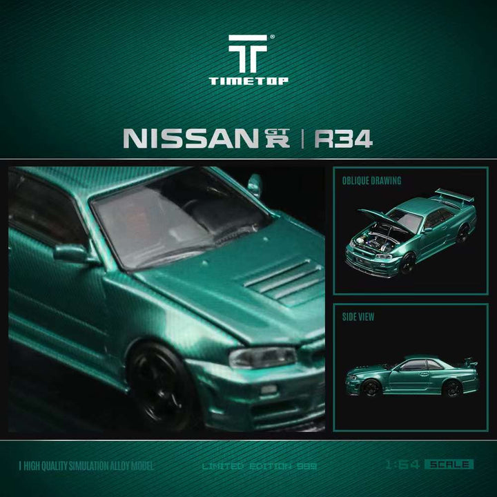 Time Top 1:64 Nissan GTRR34 - Chrome Green Gift Box Edition TT643428