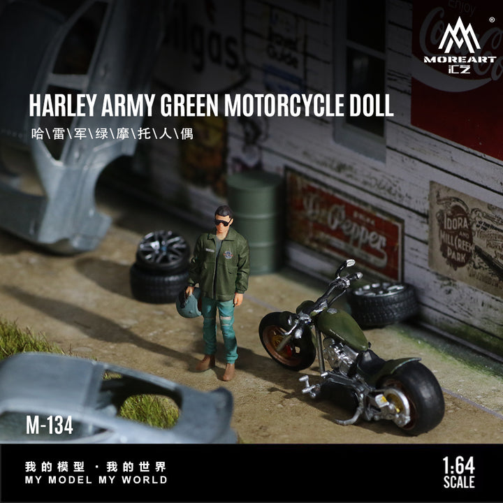 [Preorder] MoreArt 1:64 HARLEY ARMY GREEN MOTORCYCLE DOLL