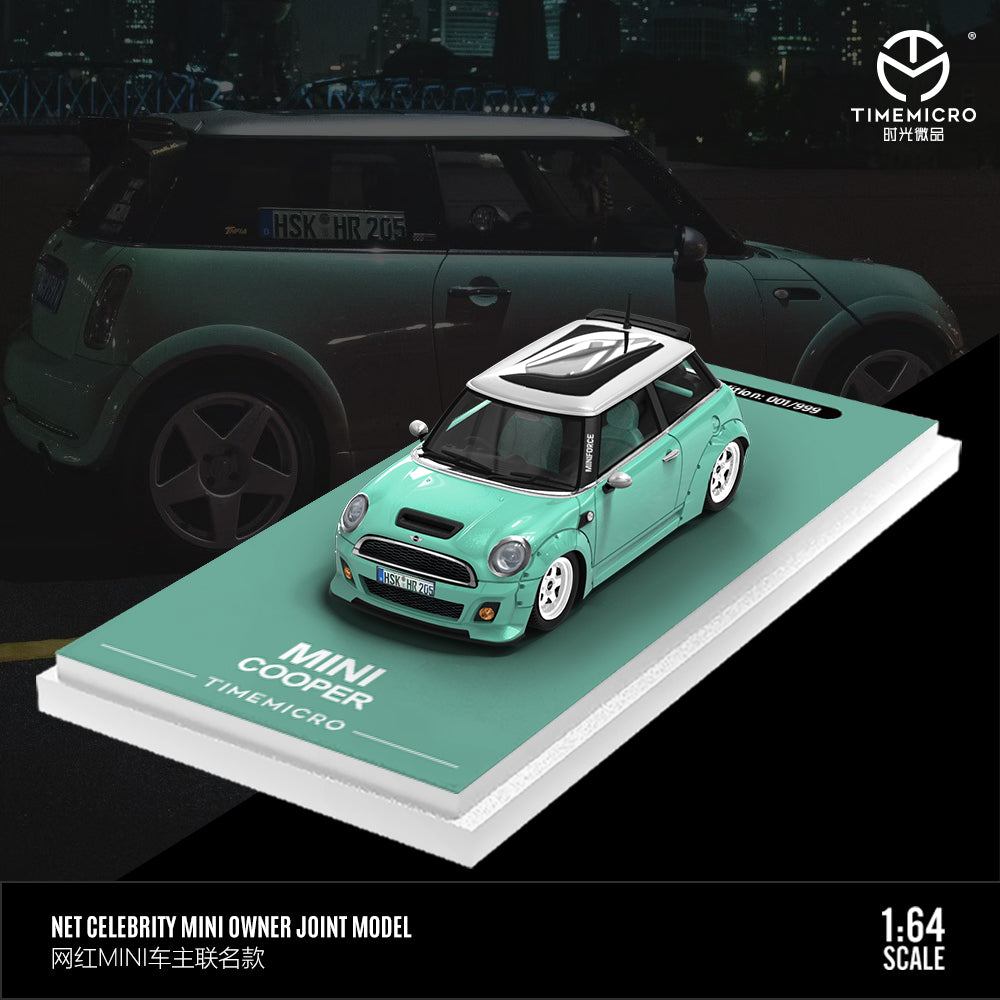 [Preorder] TimeMicro x Internet celebrity owner joint 1:64 BMW MINI COOPER Dark Blue and Light Green Livery (2 Colours)