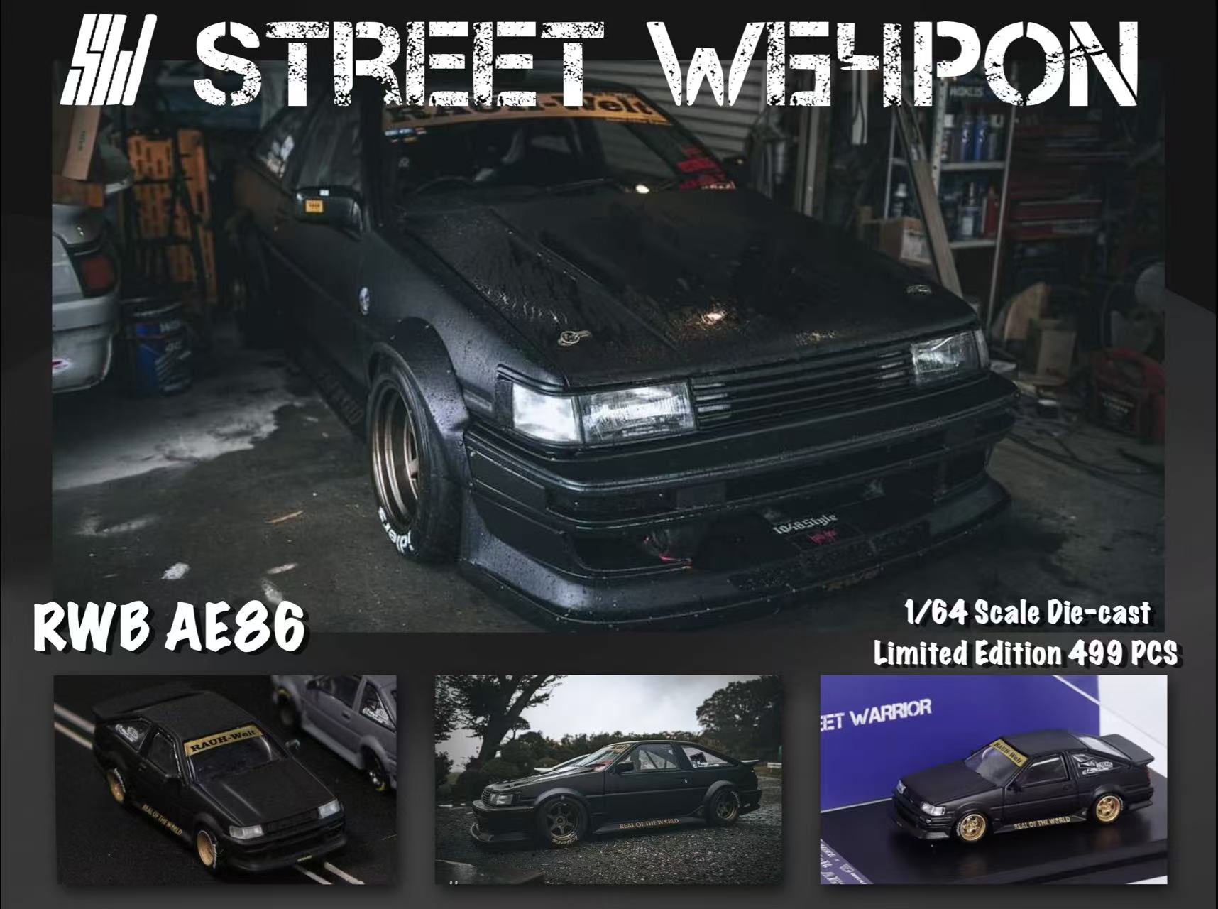 STREET WARRIOR 1/64 RWB AE86 Matte Black Diecast Models Car