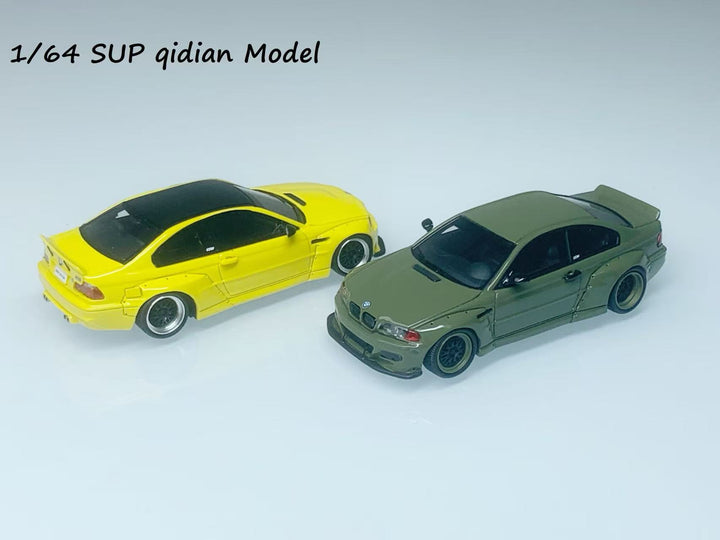 [Preorder] SUP qidian Model 1:64 BMW E46 M3 CSL 3 Series Coupe 4th Generation Lowside Wide-body Modified Metal Wheels And Exhaust Resin Model (2 Colors)