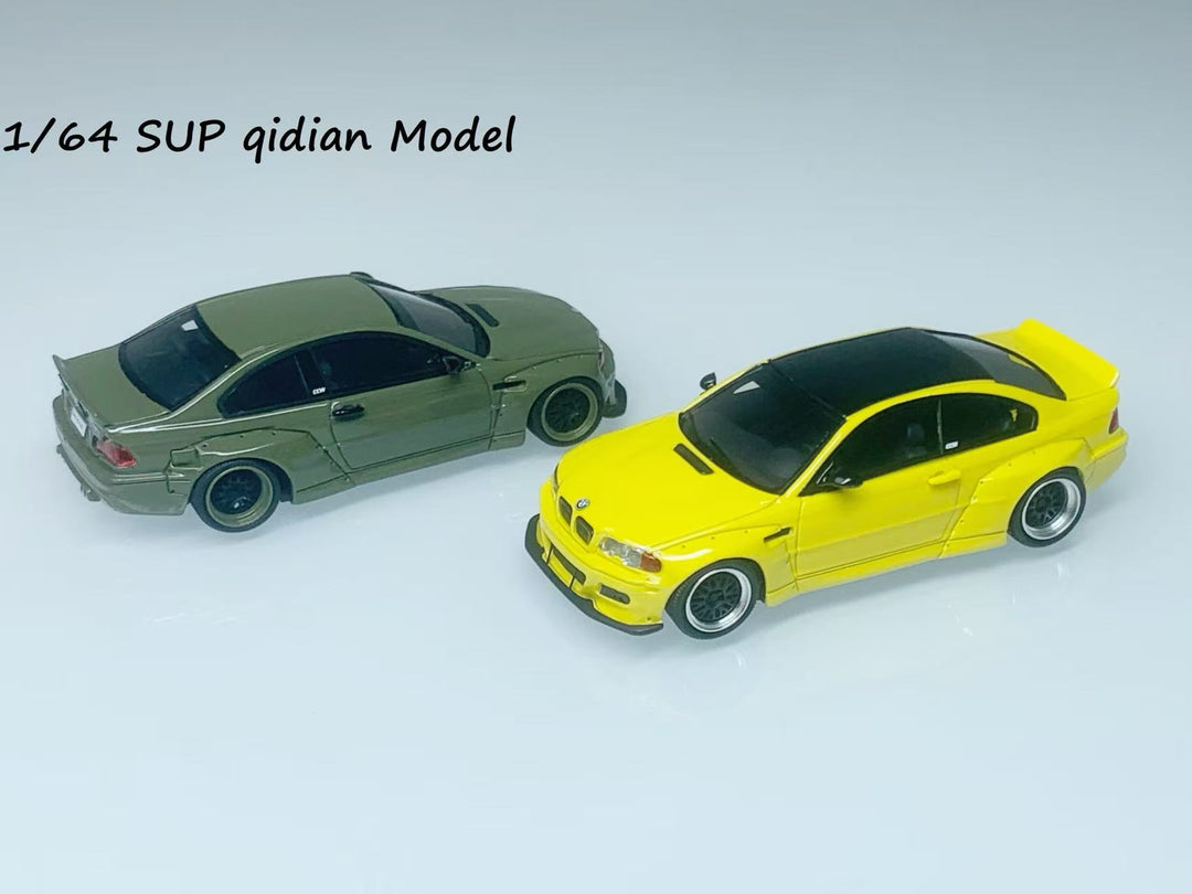 [Preorder] SUP qidian Model 1:64 BMW E46 M3 CSL 3 Series Coupe 4th Generation Lowside Wide-body Modified Metal Wheels And Exhaust Resin Model (2 Colors)
