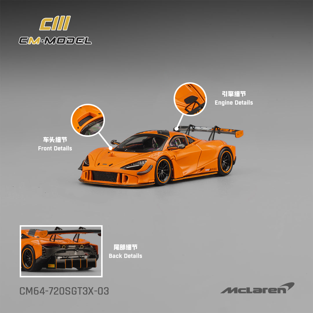 Preorder] CM Model 1:64 McLaren 720SGT3X Papaya Orange CM64