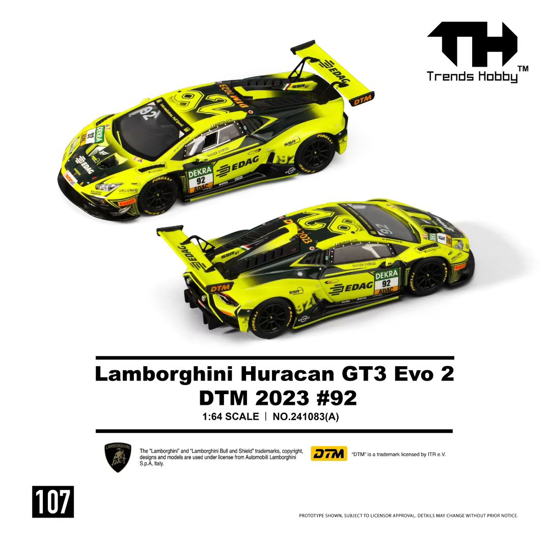 [Preorder] Trends Hobby 1:64 Lamborghini Huracan GT3 Evo 2-DTM 2023 #92 Fluorescent Green 241083(A)