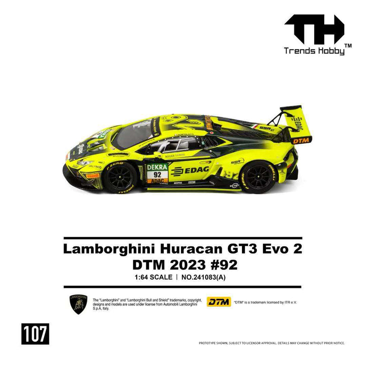 [Preorder] Trends Hobby 1:64 Lamborghini Huracan GT3 Evo 2-DTM 2023 #92 Fluorescent Green 241083(A)