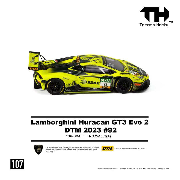 [Preorder] Trends Hobby 1:64 Lamborghini Huracan GT3 Evo 2-DTM 2023 #92 Fluorescent Green 241083(A)