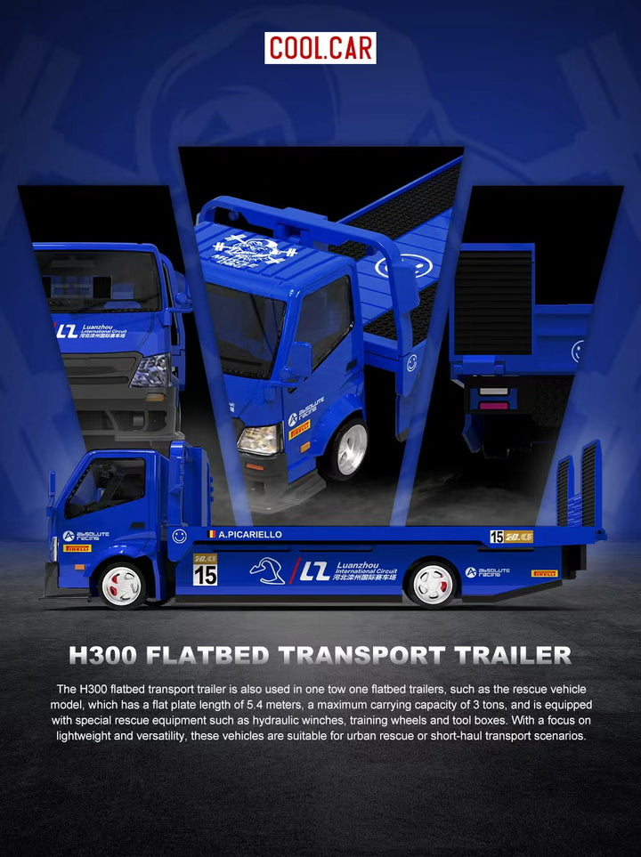 [Preorder] Cool Car 1:64 Hino H300 Transport Trailer - Blue 