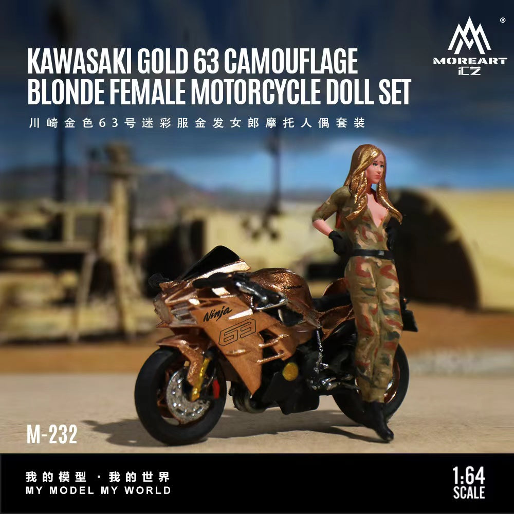 [Preorder] MoreArt 1:64 Kawasaki Golden 63 camouflage outfit for blonde female motorcycle figurine set MO222232
