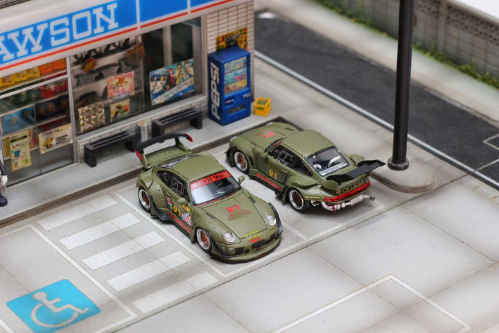 [Preorder] Street Weapon 1:64 Porsche RWB 993 Matte Green  (2 Versions)
