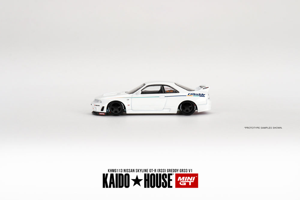 Kaido House + Mini GT 1:64 Nissan Skyline GT-R (R33) Greddy GR33 V1 KHMG113