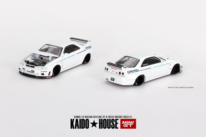 Kaido House + Mini GT 1:64 Nissan Skyline GT-R (R33) Greddy GR33 V1 KHMG113