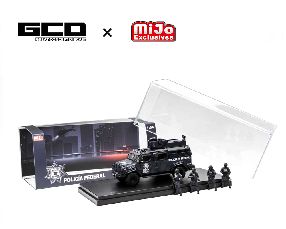 [Preorder] GCD 1:64 Mexico Policía Federal Tactical Armor Vehicle Car Set with 4 Figures KS-054-764